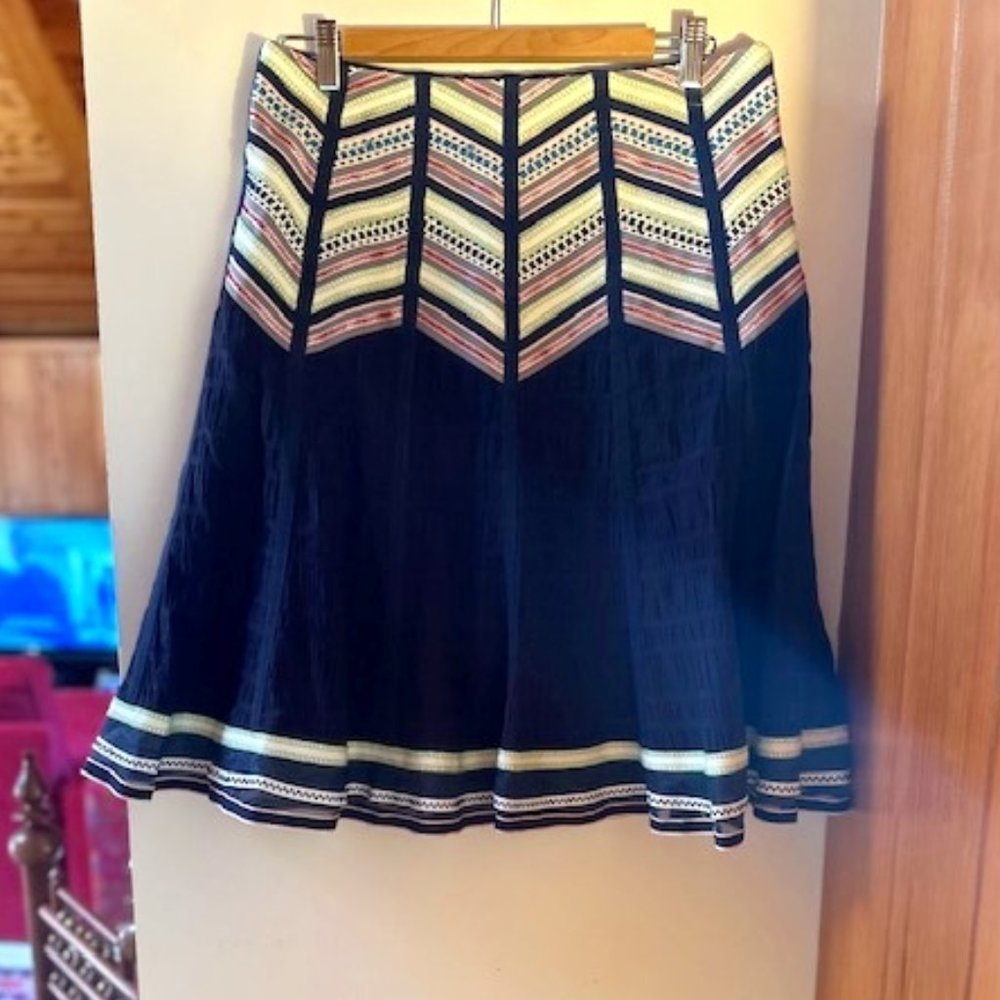 Nanette Lepore Navy Skirt with Multicolor Chevron Trim